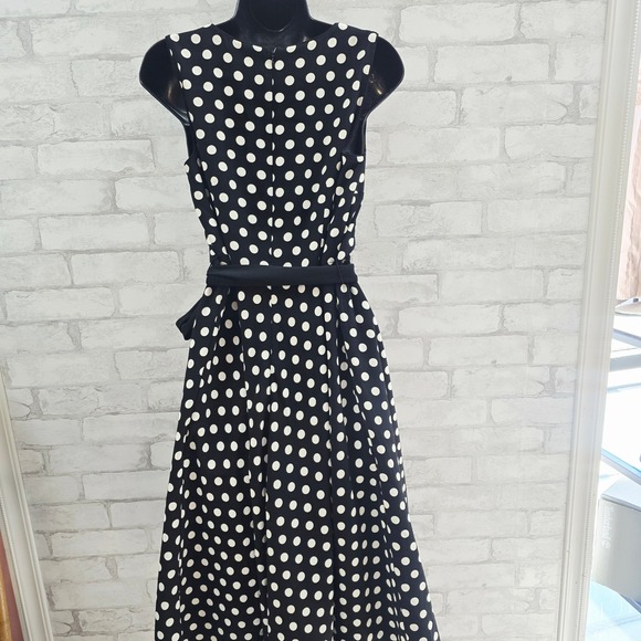 Talbots Black White Polka Dot Sleeveless Floral Embroidered Dress Size 6 - Picture 7 of 9